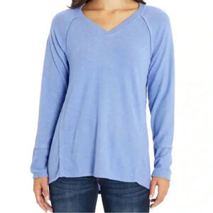 Wildfox Ocean Blue Plush Haley Waffle Knit V-Neck Top Large